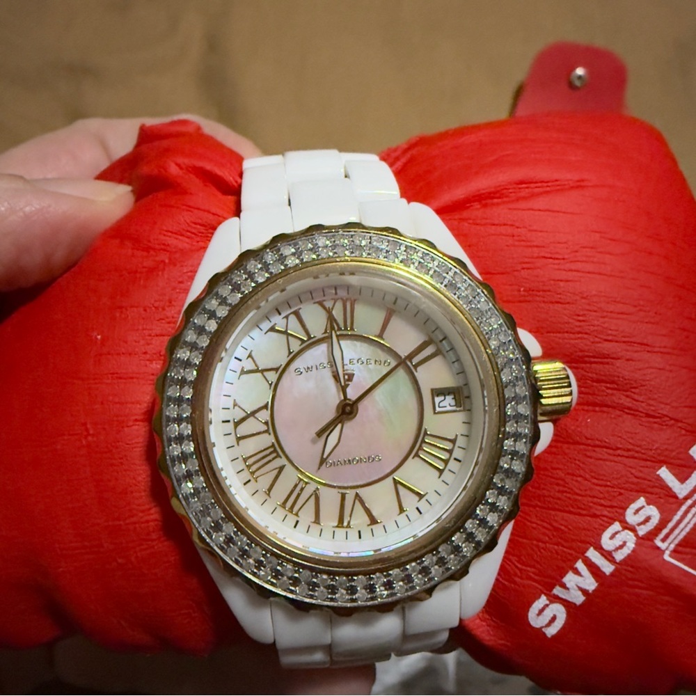 Swiss Legend Karamica Diamond White Ceramic Ladies Watch Sapphire Crystal